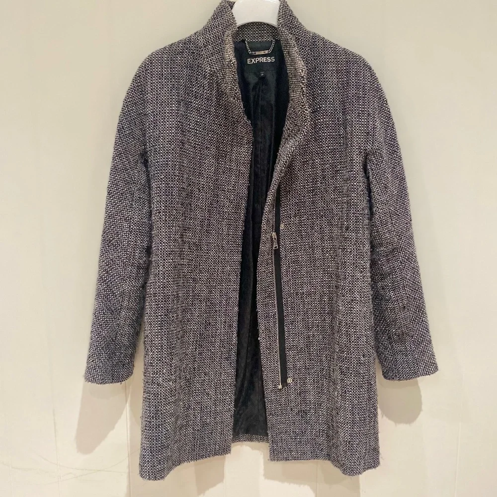 Express Tweed Cocoon Coat Blk/Wht - Picture 1 of 8